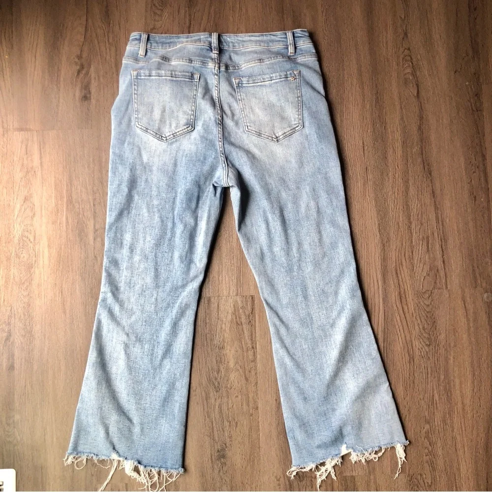 Mica Denim Jeans Women’s 32 Blue High Rise Crop Flare Distressed Hem - Picture 4 of 11